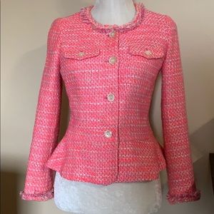 J. Crew Peplum Lady Jacket in Neon Fuchsia Tweed.